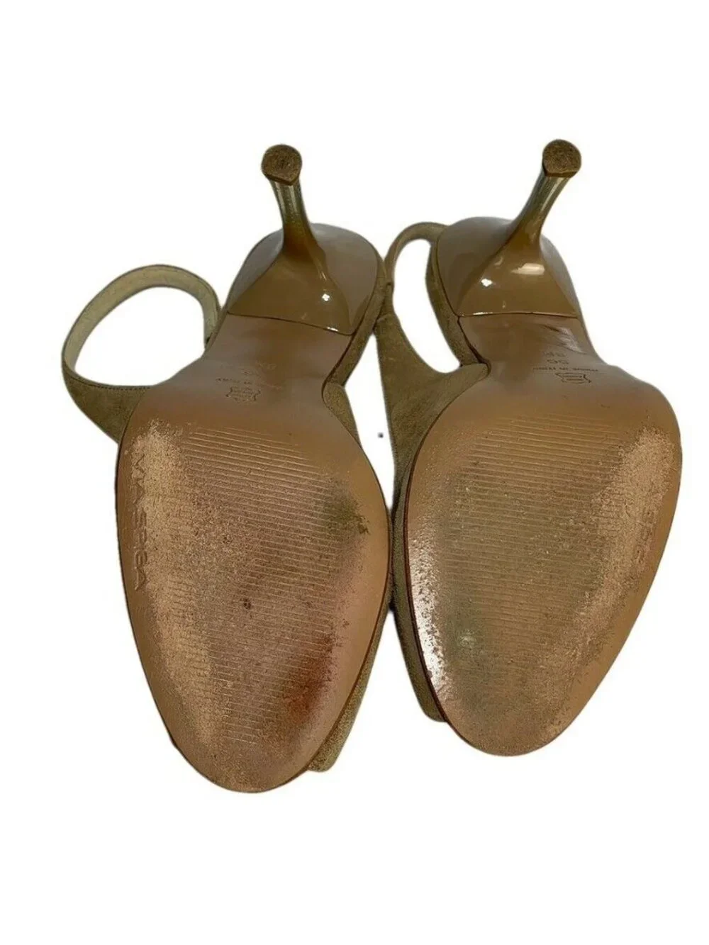 Via Spiga Womens Tan Suede Peep Toe Slingback Heels Size 8